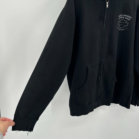 HARLEY DAVIDSON *Flawed* Black Palm Beach Eagle Graphic Hoodie Jacket Large - Picture 7 of 11
